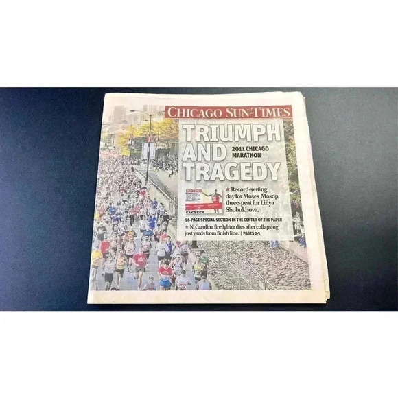 Chicago Sun-Times Other - Chicago Sun-Times 2011 Chicago Marathon Triumph Tragedy Cover Vintage Newspaper